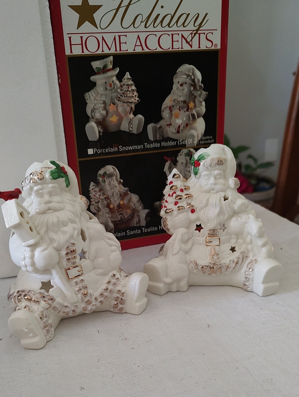 Belk Holiday Home Accents Porcelain Santa Tealite Holder SET OF 2